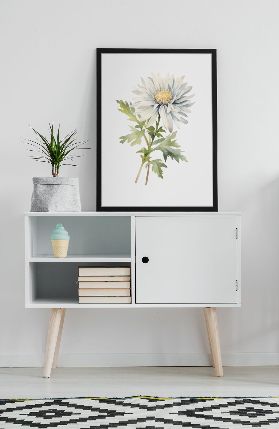 White Aster Flower Golden Center Watercolour Botanical Flower Poster - Image 5