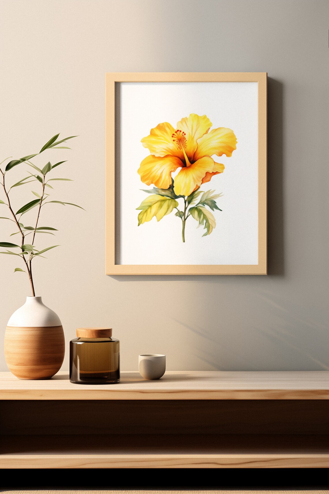 Yellow Hibiscus Tropical Bloom Watercolor Floral Botanical Poster - Image 3