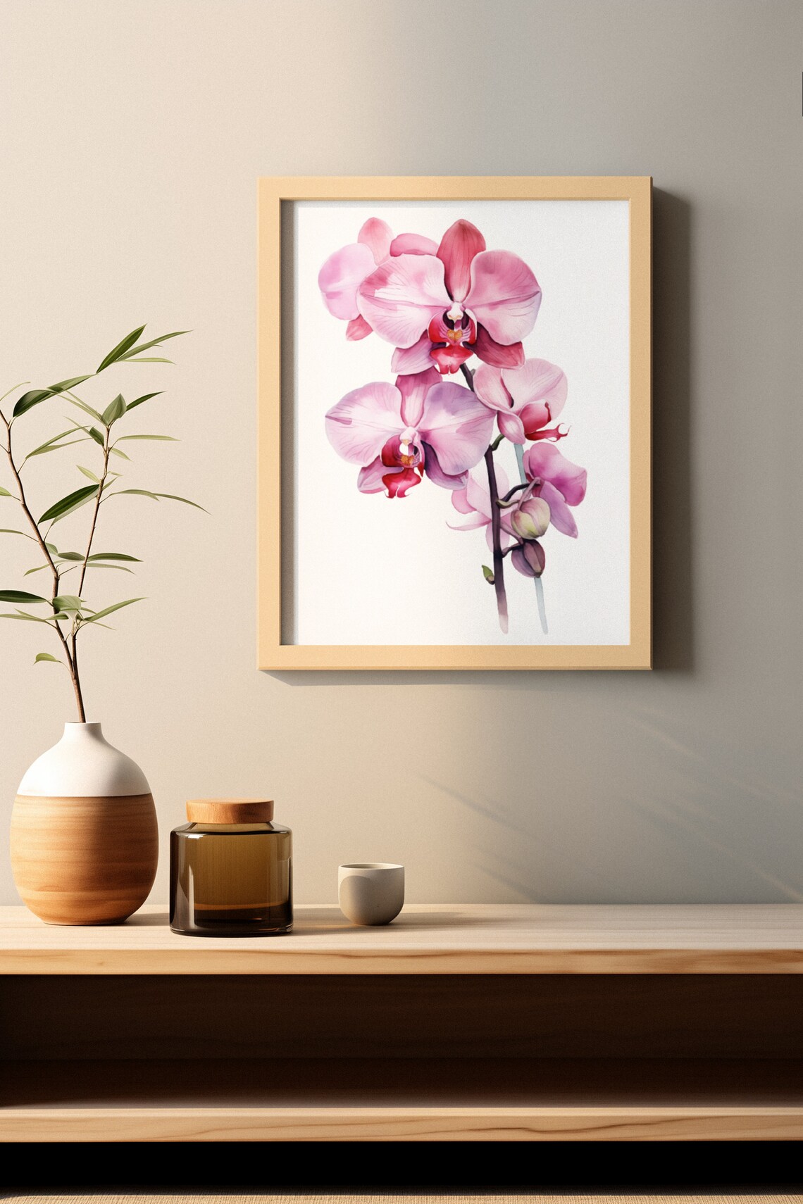 Pink Orchid Flower Spray Watercolour Botanical Flower Poster - Image 3