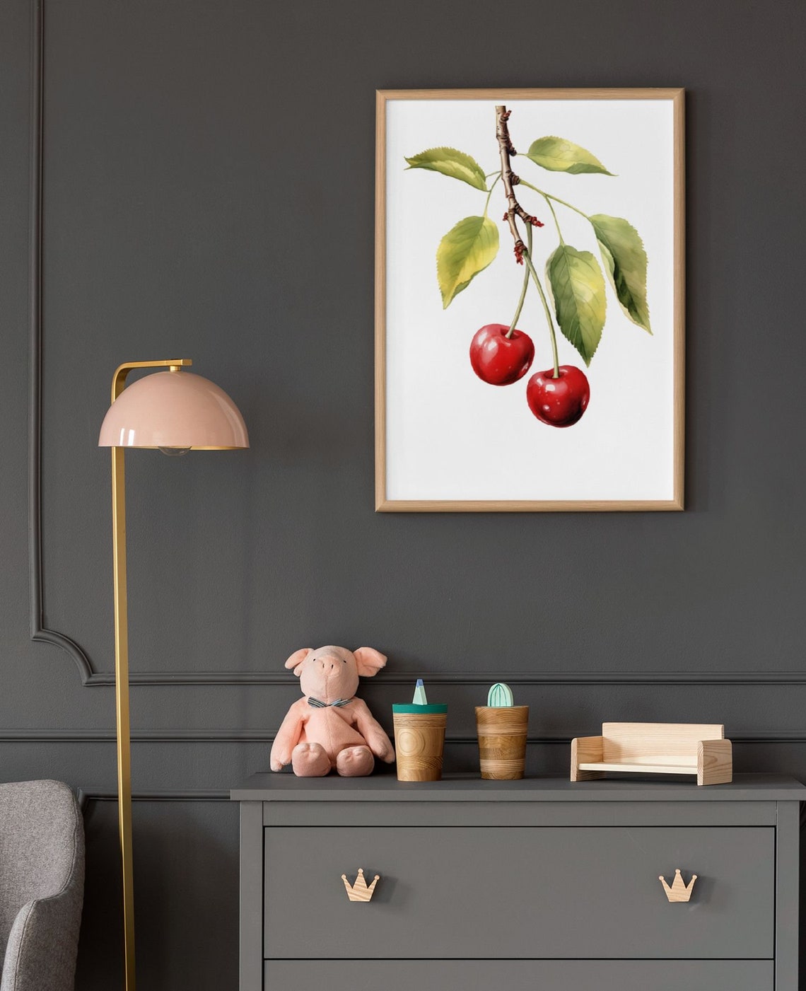 Red Cherries on Branch Vintage Watercolour Botanical Fruit Poster - Image 6