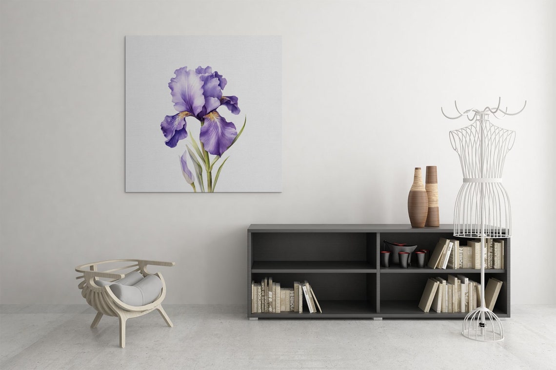Single Purple Iris Bloom Refined Watercolor Floral Botanical Poster - Image 8