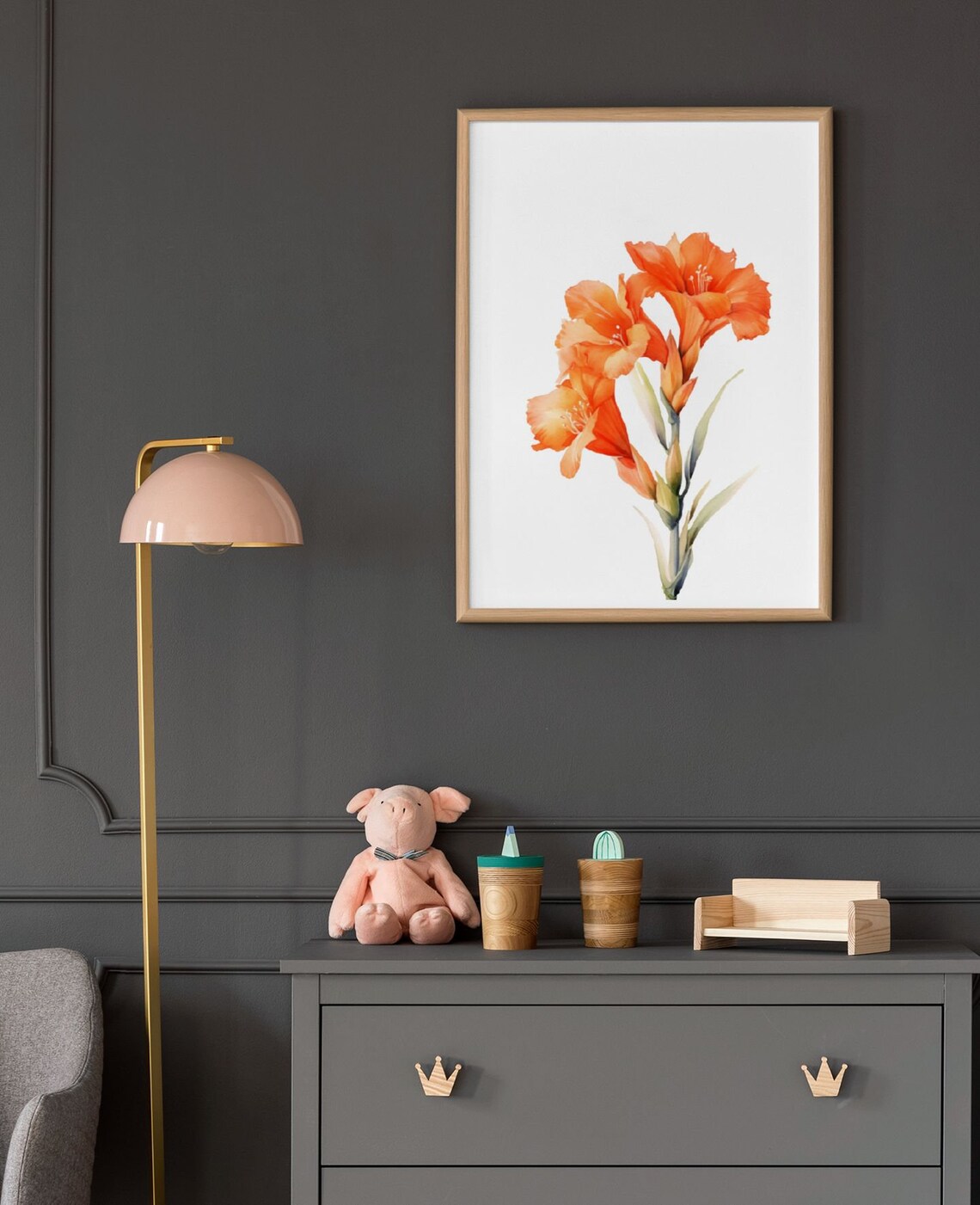 Orange Gladiolus Spike Vibrant Watercolor Floral Botanical Poster - Image 9