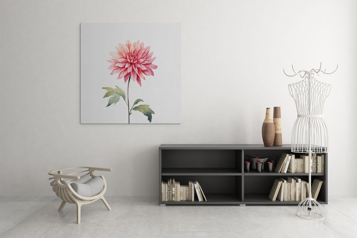 Pale Pink Dahlia Flower Serene Watercolour Botanical Art Poster - Image 8