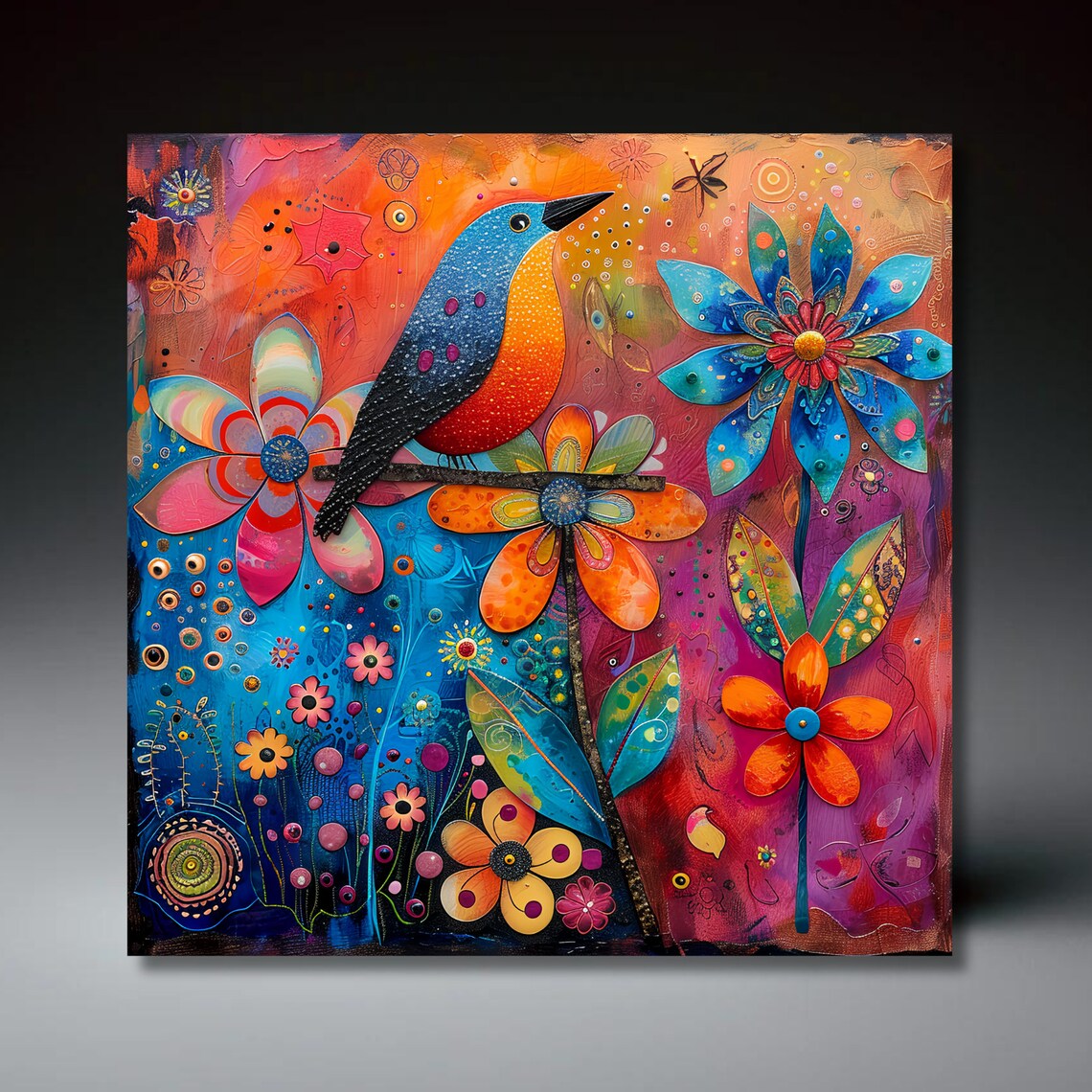 Songbird Folk Art Expressionism Wildlife Art Print