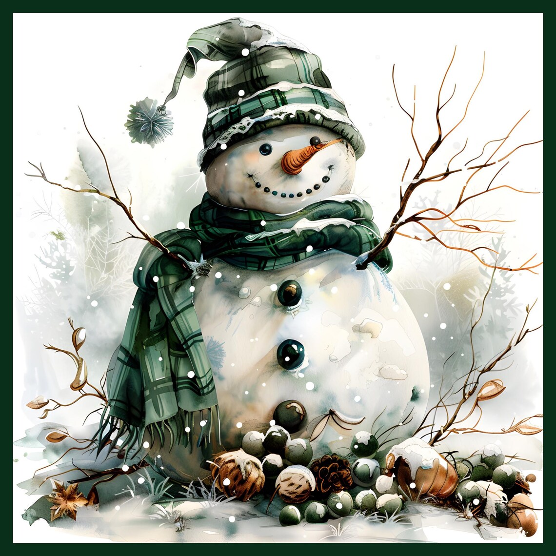 Country Snowman Holiday Art Print, Vintage Folk Art - Image 4