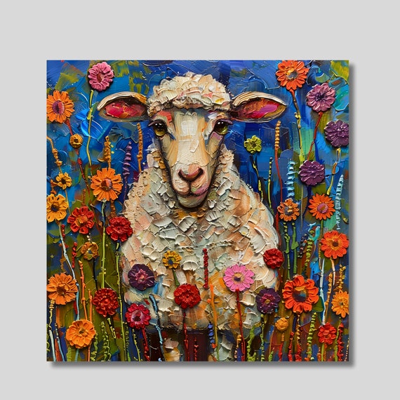 White Sheep Folk Art Farmhouse Wall Art Print