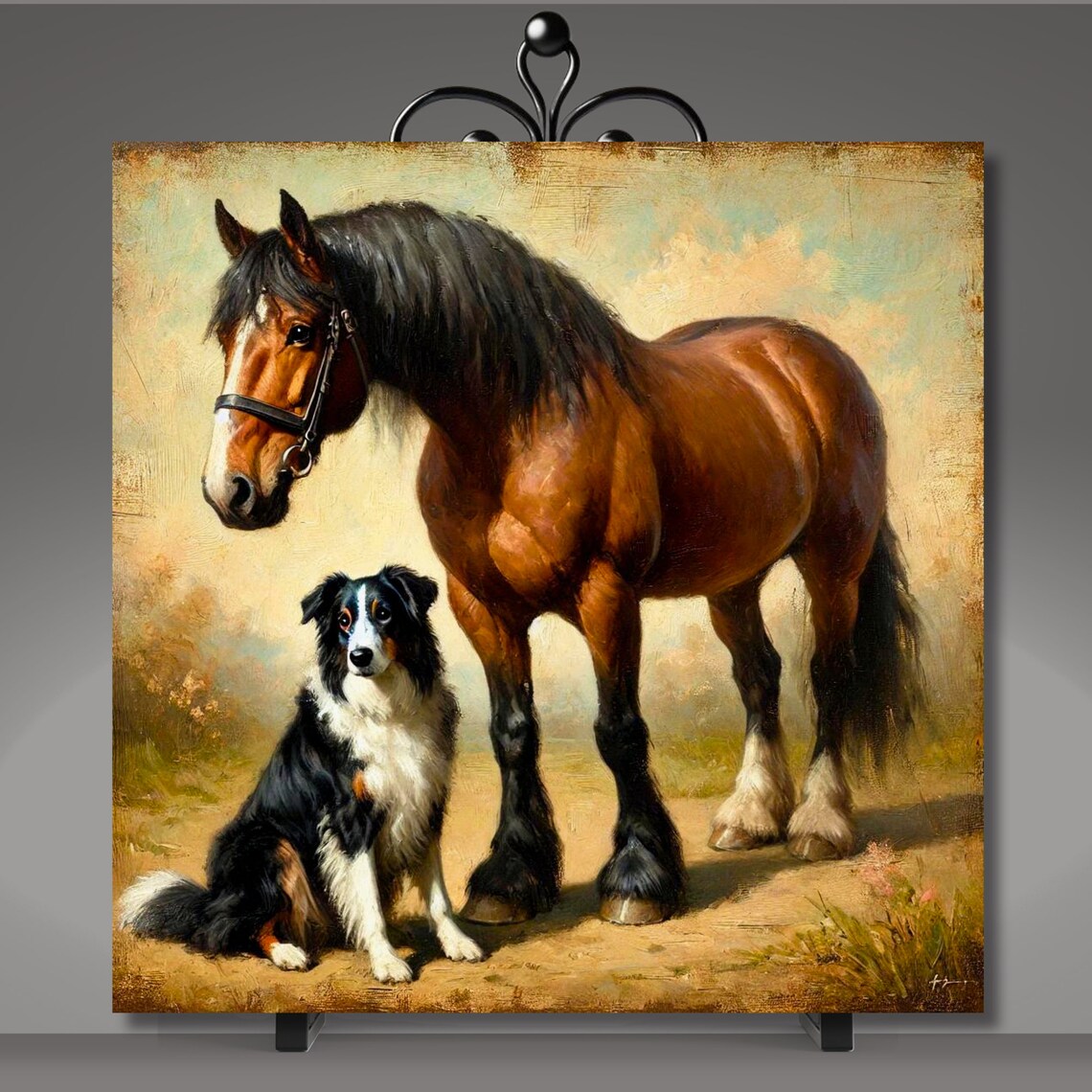 Horse and Dog Ceramic Tile, Vintage Traditional Decor - Image 5