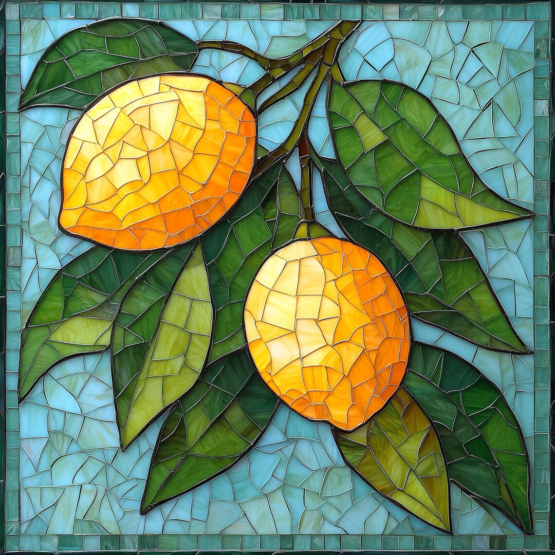 Mosaic Look Lemons Kitchen Decor Art Print - Image 4