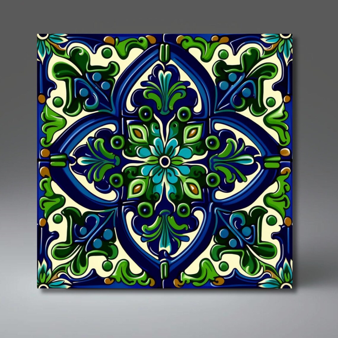 Blue And Green Talavera Tile, Mexican Tile Art Print