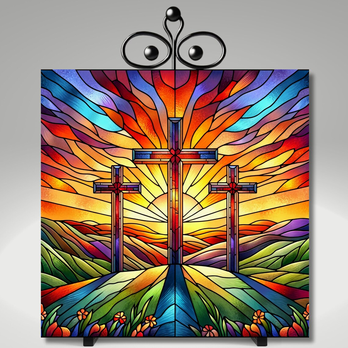 Christian Cross Stained Glass Look Ceramic Tile - Image 5