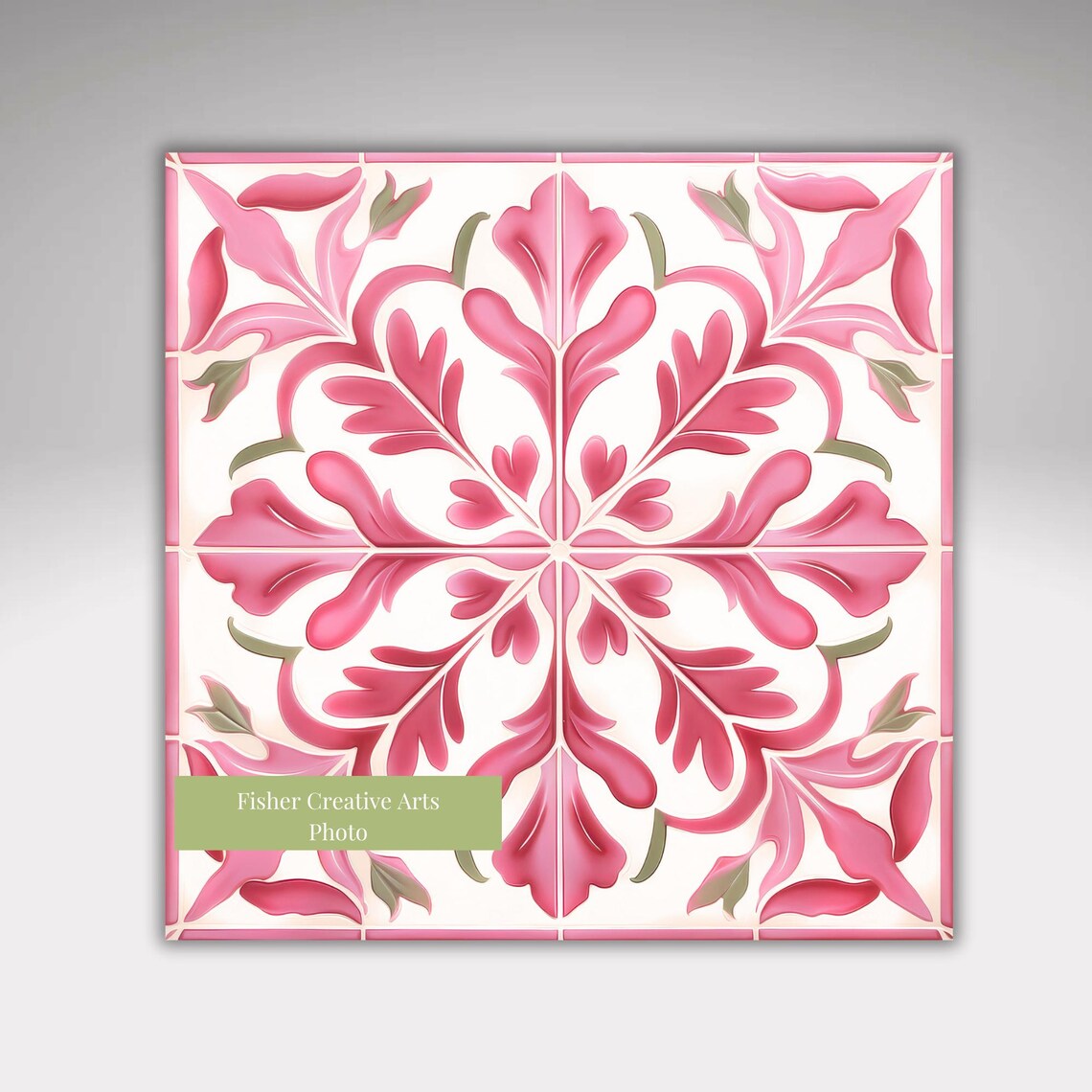 Spanish Azulejo Tile Art Print, Pink and White Decor