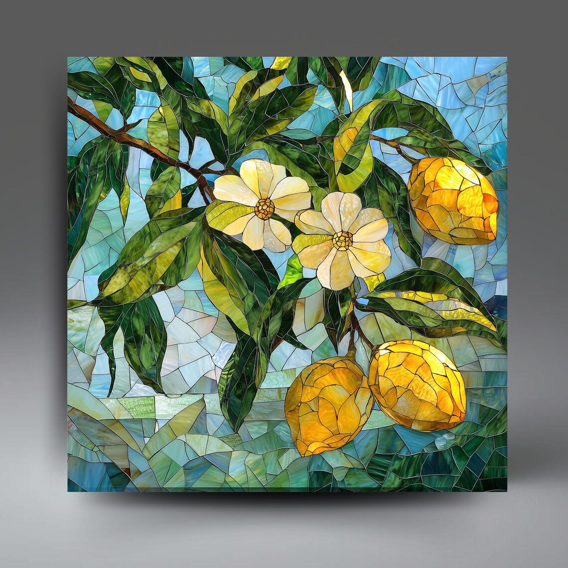 Mosaic Look Lemons, Kitchen Fruit Wall Art Print