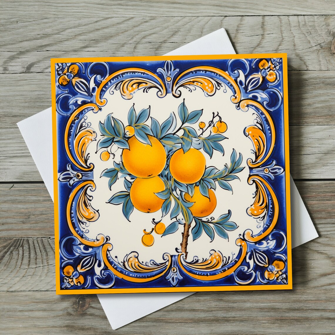 Italian Mediterranean Deruta Style Lemon Tile Art Print - Image 2