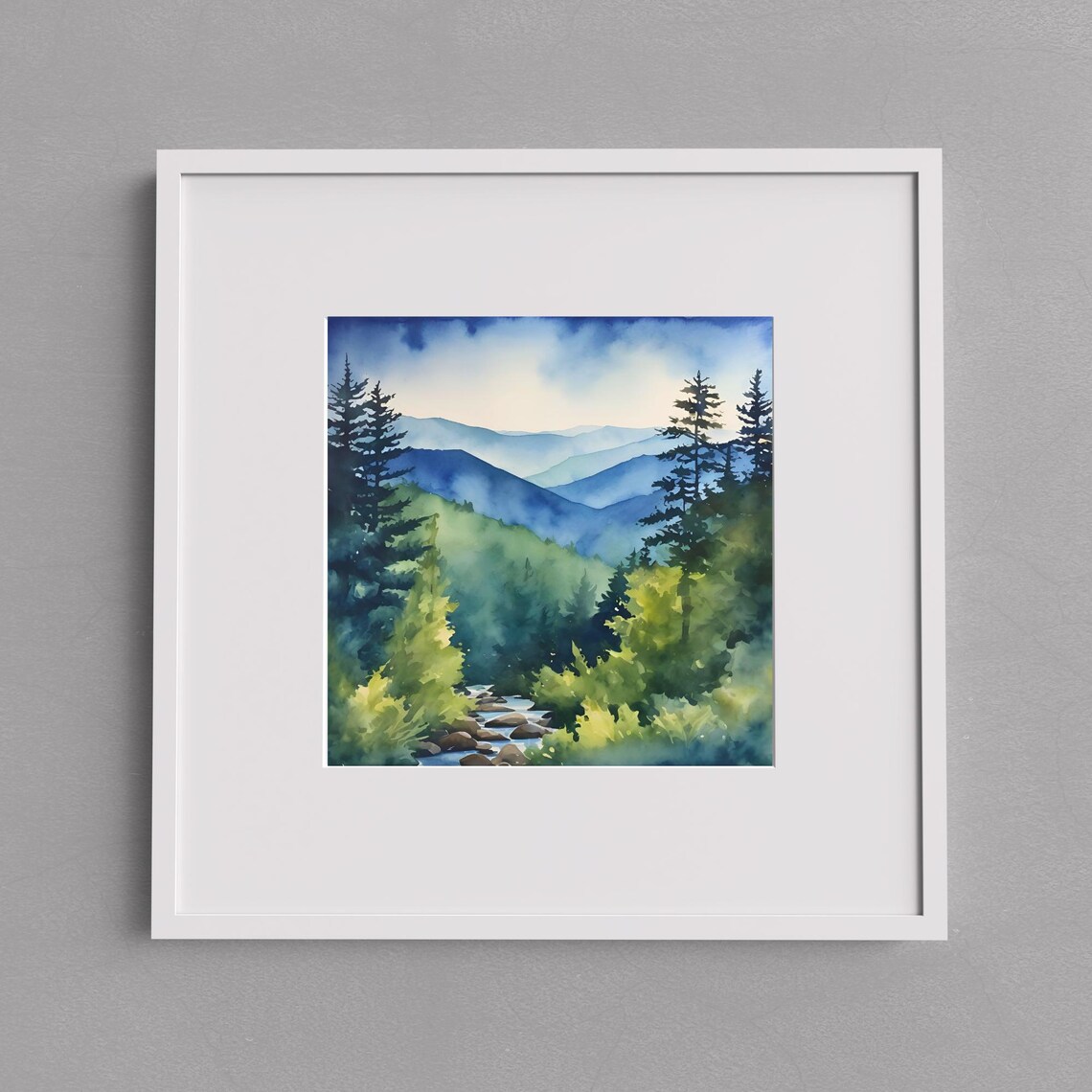 Watercolor Smoky Mountains Mountain Landscape Art Print - Image 2