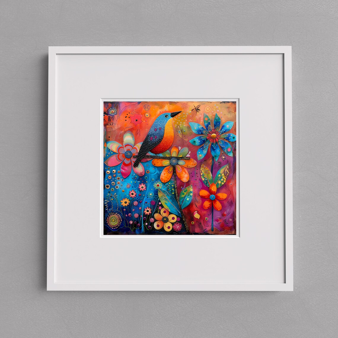 Songbird Folk Art Expressionism Wildlife Art Print - Image 2
