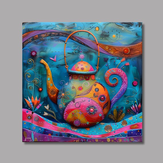 Whimsical Teapot Ceramic Tile Kitchen Decor Unique Home Decor Trivet Handmade Gift For Mom Or Grandmother Decorative Tile