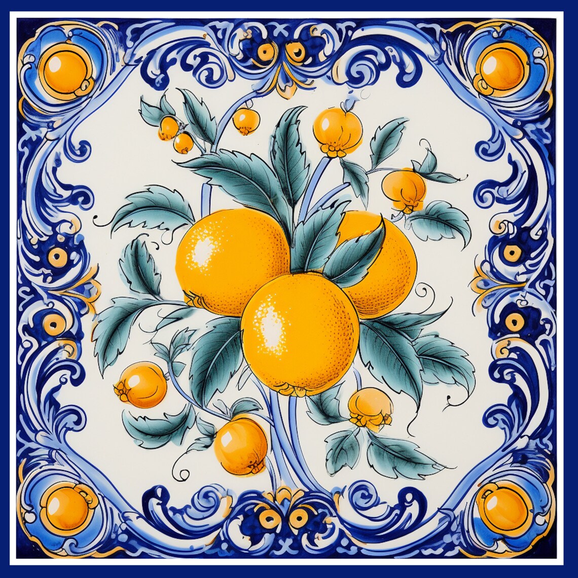 Deruta Style Italian Ceramic Tile, Lemon Kitchen Art - Image 2