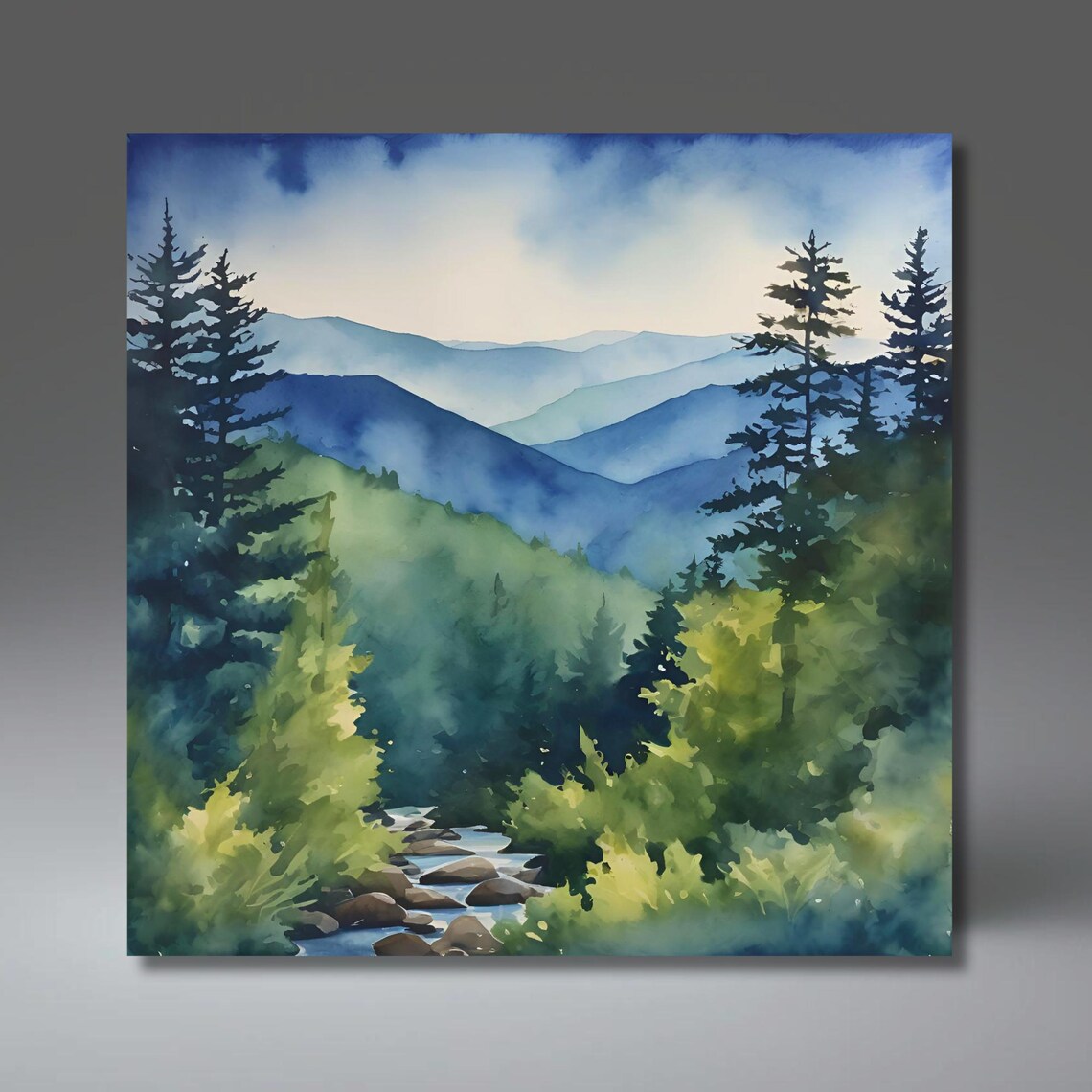 Watercolor Smoky Mountains Mountain Landscape Art Print