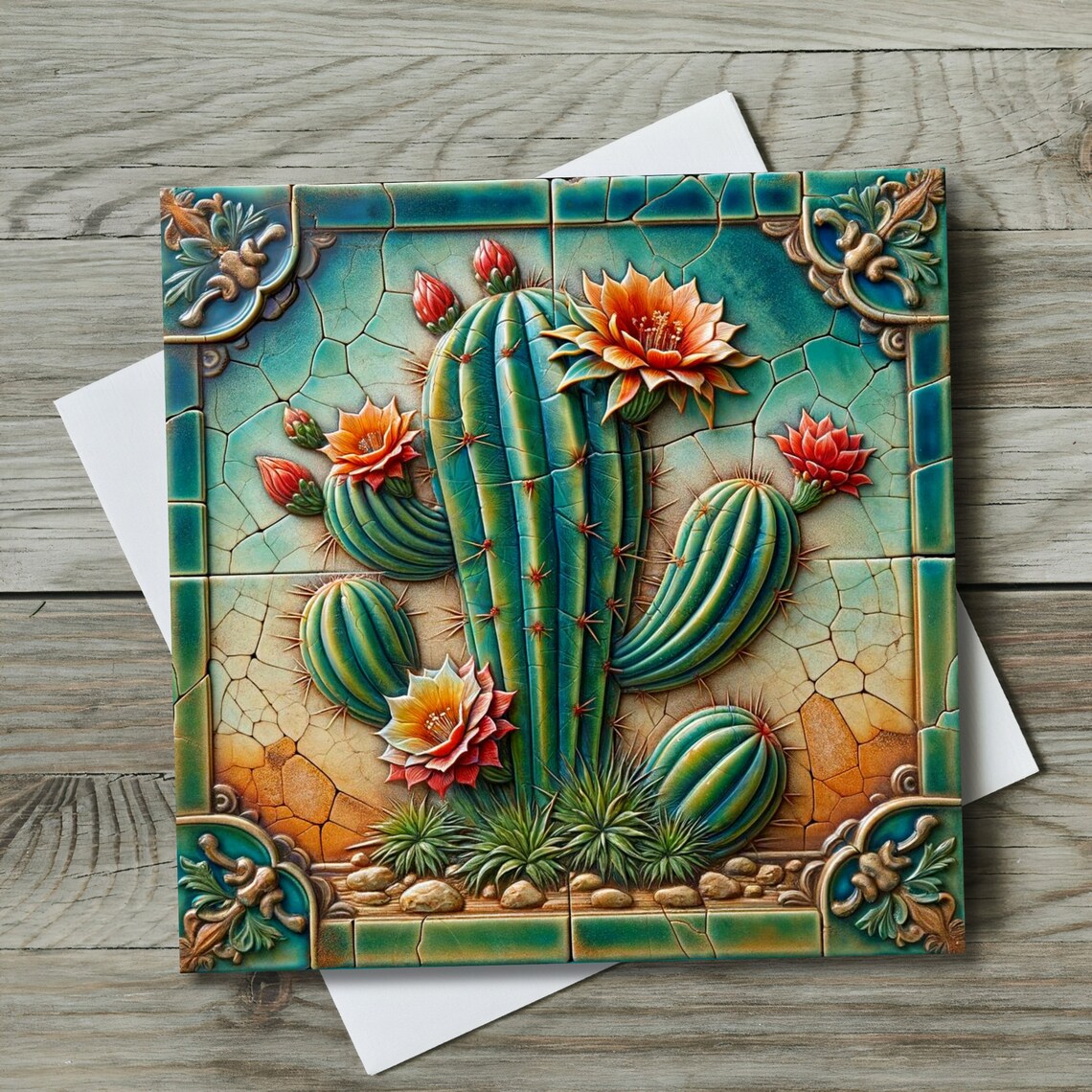 Desert Southwest Blooming Cactus Art Print, Southwestern Decor - Image 3
