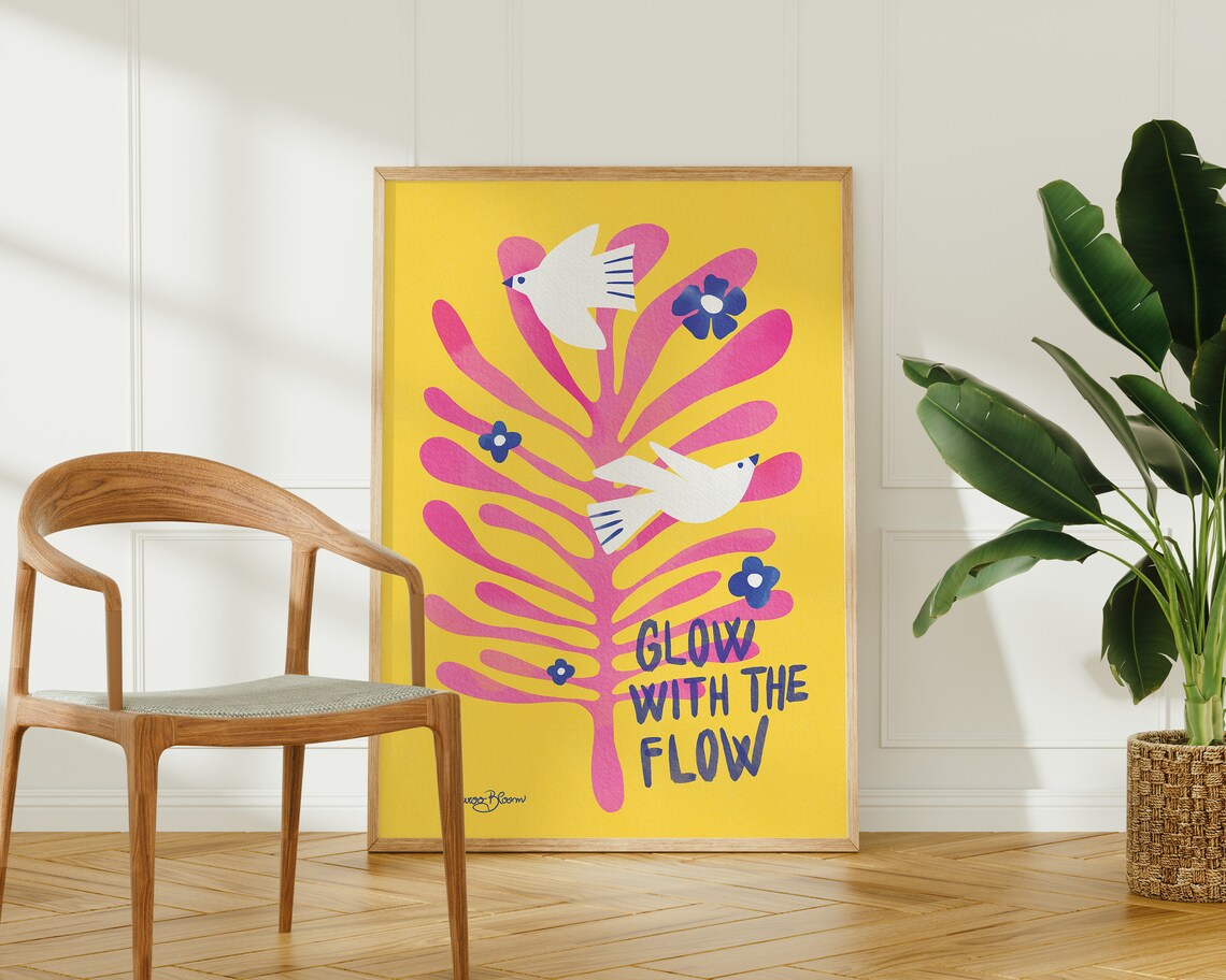Birds and Flowers Glow With The Flow Poster
