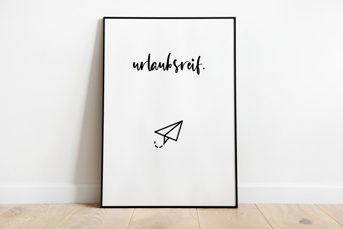 Urlaubsreif Paper Airplane Minimalist Travel Quote Wall Poster