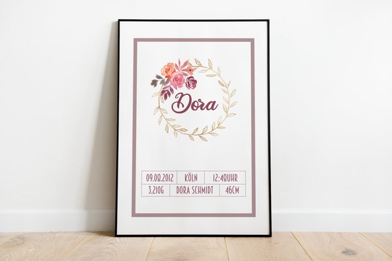 Birth Chart Poster Birth Date Picture Birth Poster Gift For Birth Or Baptism