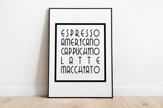 Types of Coffee Poster, Kitchen Wall Art Print