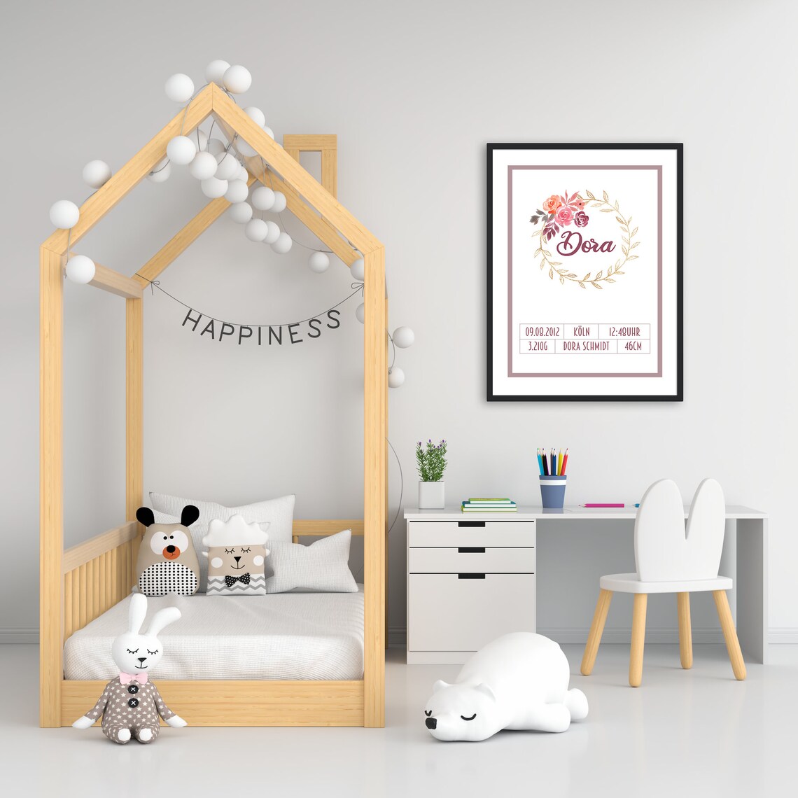 Personalized Birth Announcement Floral Wreath Baby Data Poster - Image 2