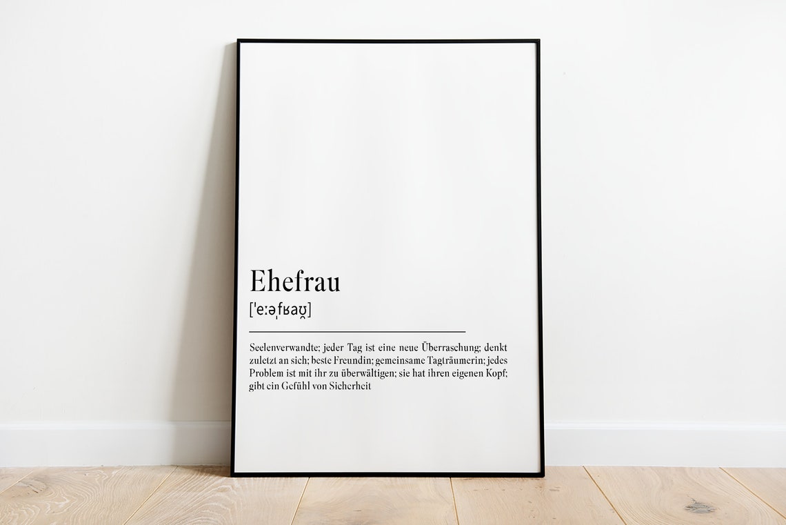 Ehefrau Definition Dictionary Style Wife Appreciation Poster