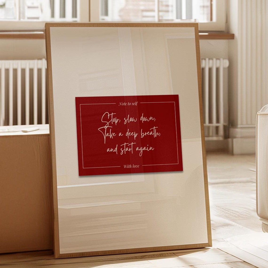 Stop Slow Down Take a Deep Breath Red Minimalist Quote Poster