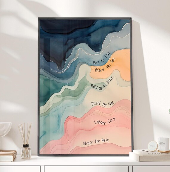 Hold On To Peace Embrace Calm Joy Positivity Watercolor Abstract Wall Art Poster Or Canvas Print Wellness Breathe Motivational Decor