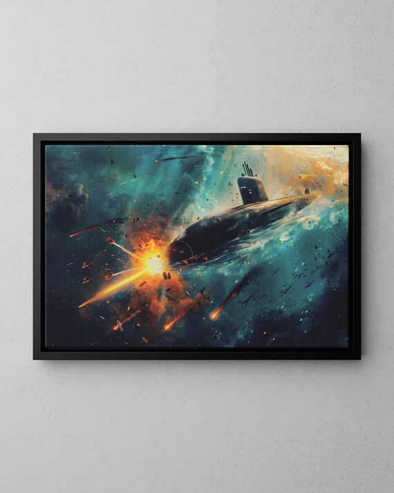 Submarine Torpedo Battle Underwater Military Nautical Poster