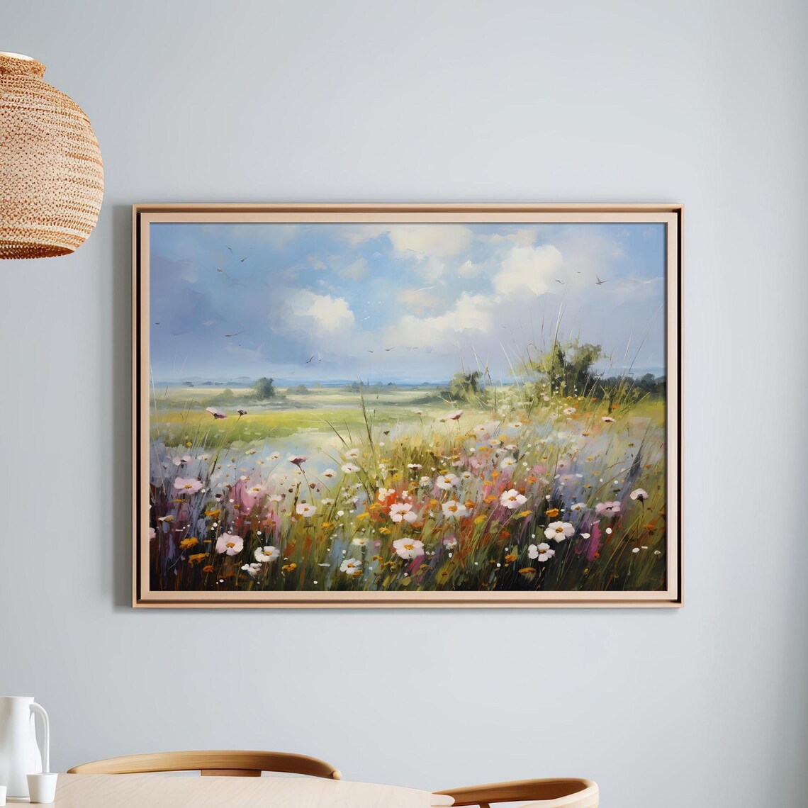 Wildflower Meadow Countryside Road Oil Painting Landscape Poster