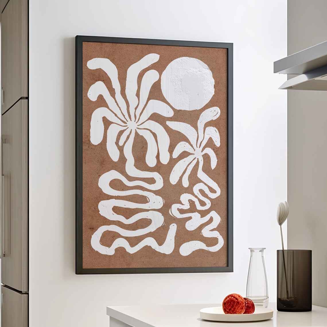 Abstract White Palm Tree on Brown Wabi Sabi Tropical Art Poster
