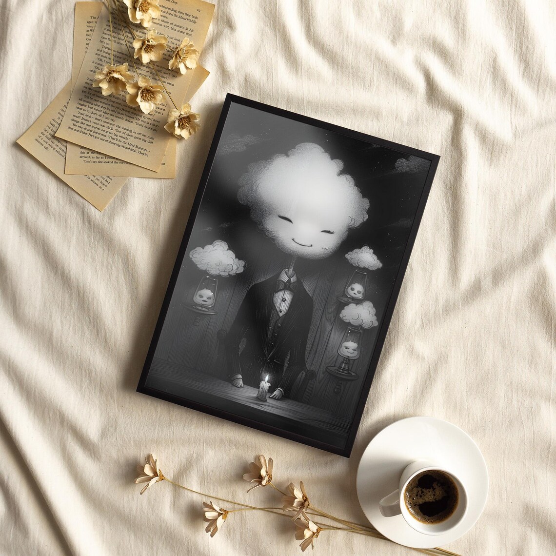 Cloud Headed Gentleman in a Suit Gothic Dark Surreal Art Poster