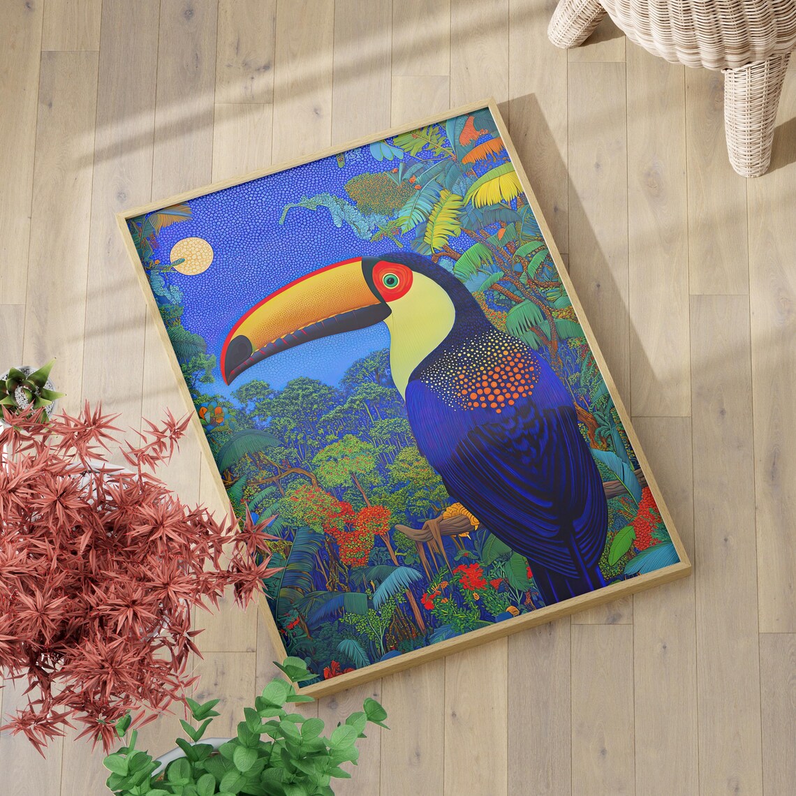 Vibrant Toucan Rainforest Night Colorful Jungle Bird Art Poster