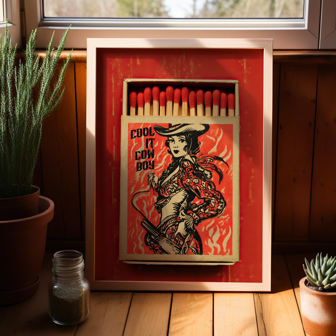 Cool It Cowboy Red Matchbox Vintage Western Cowgirl Fun Poster