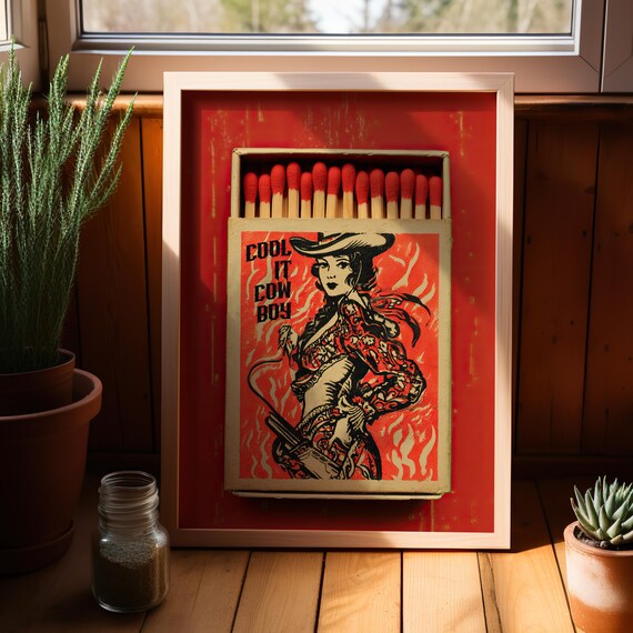 Cool It Cowboy Red Matchbox Vintage Western Cowgirl Fun Poster