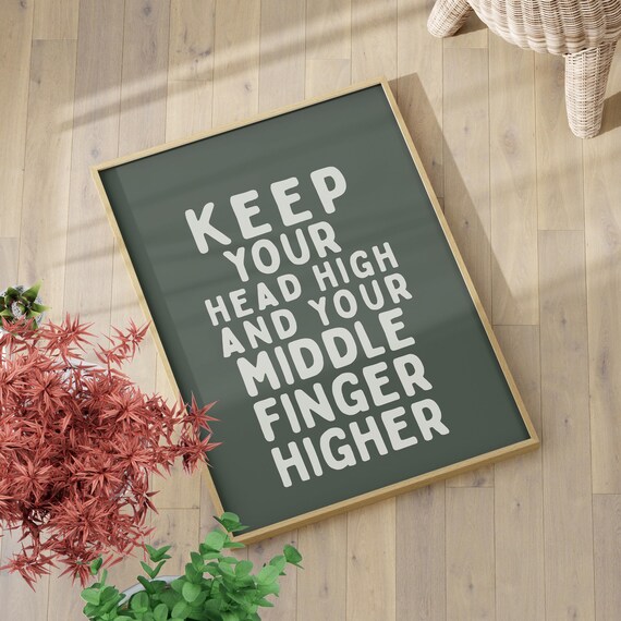 Keep Your Head High And Middle Finger Higher Sarcastic Quote Poster