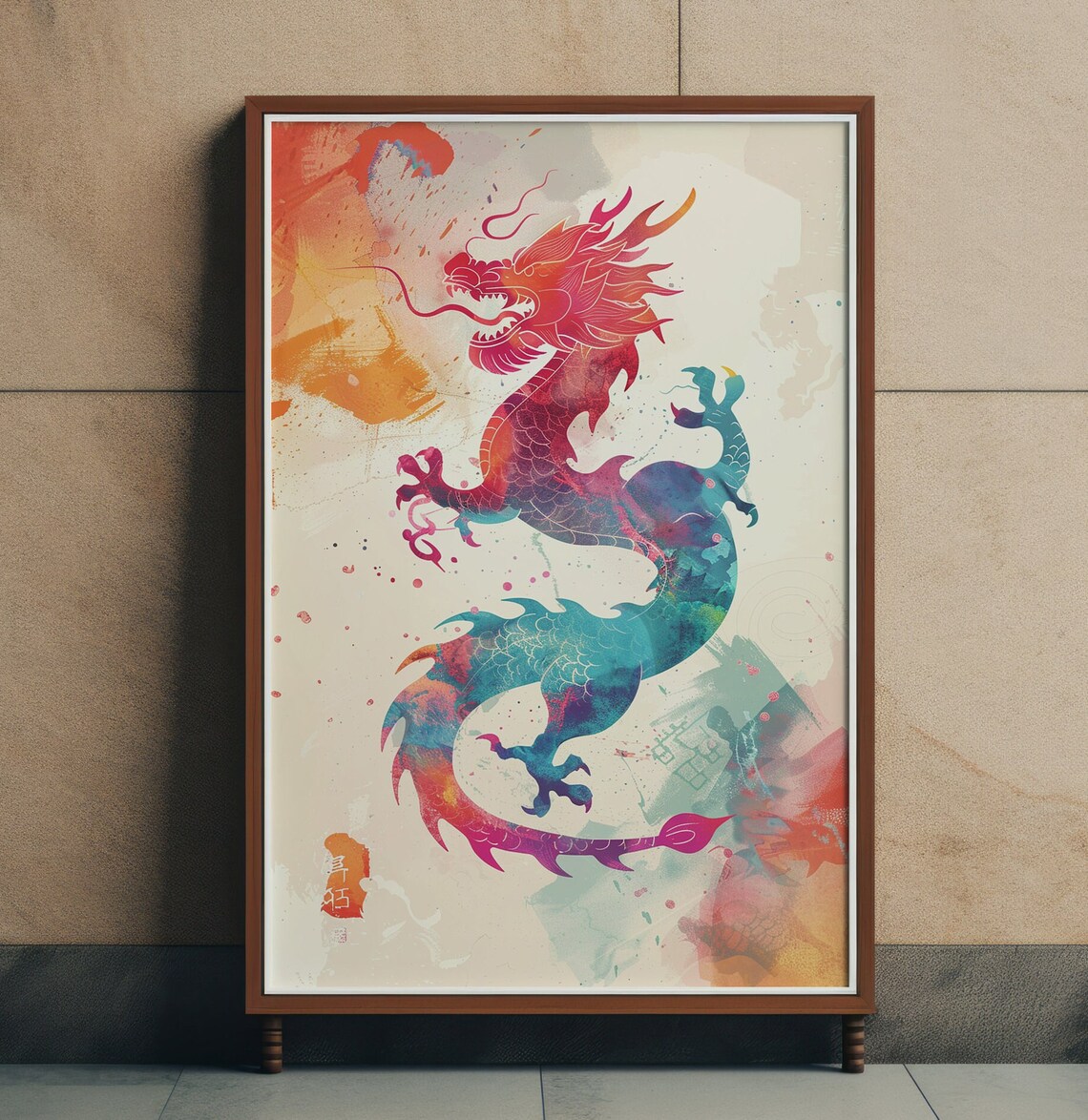 Colorful Watercolor Chinese Dragon Zodiac New Year Art Poster
