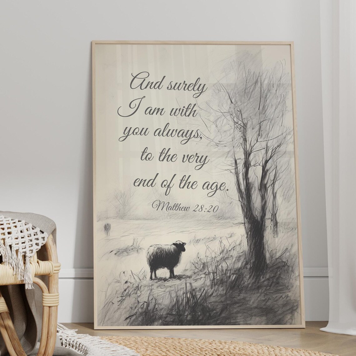 And Surely I Am With You Always Matthew 28:20 Sheep Scripture Art Print