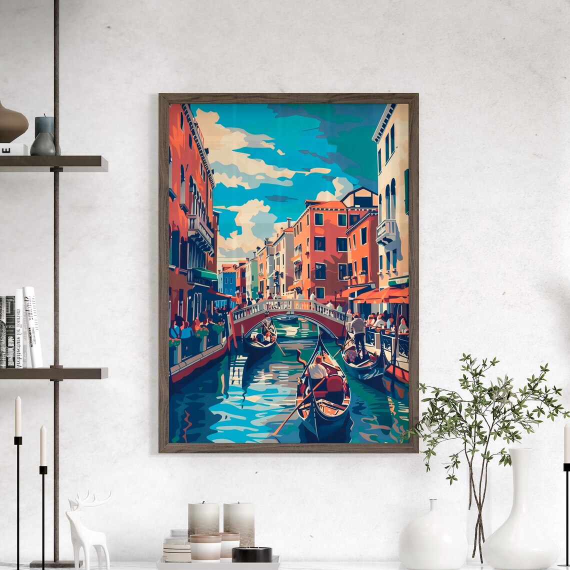 Venice Grand Canal Colorful Gondolas Retro Italy Travel Art Poster