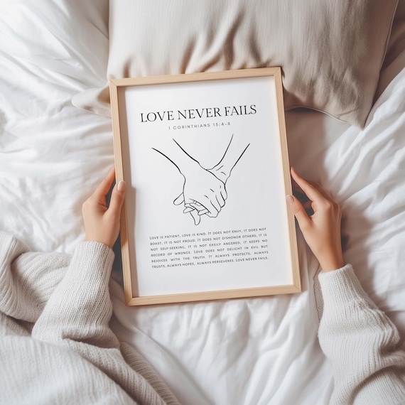 Love Never Fails 1 Corinthians 13:4-8 Holding Hands Couple Poster