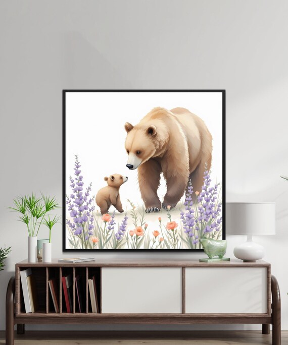 Wall Art Print Cute Bear And Cub Watercolour Art Print Animal Bear Wall Art Nursery Decor Nature Illustration Png File