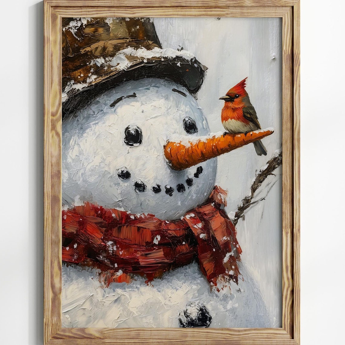 Smiling Snowman Face With Bird Perched On Carrot Nose Poster - Image 7