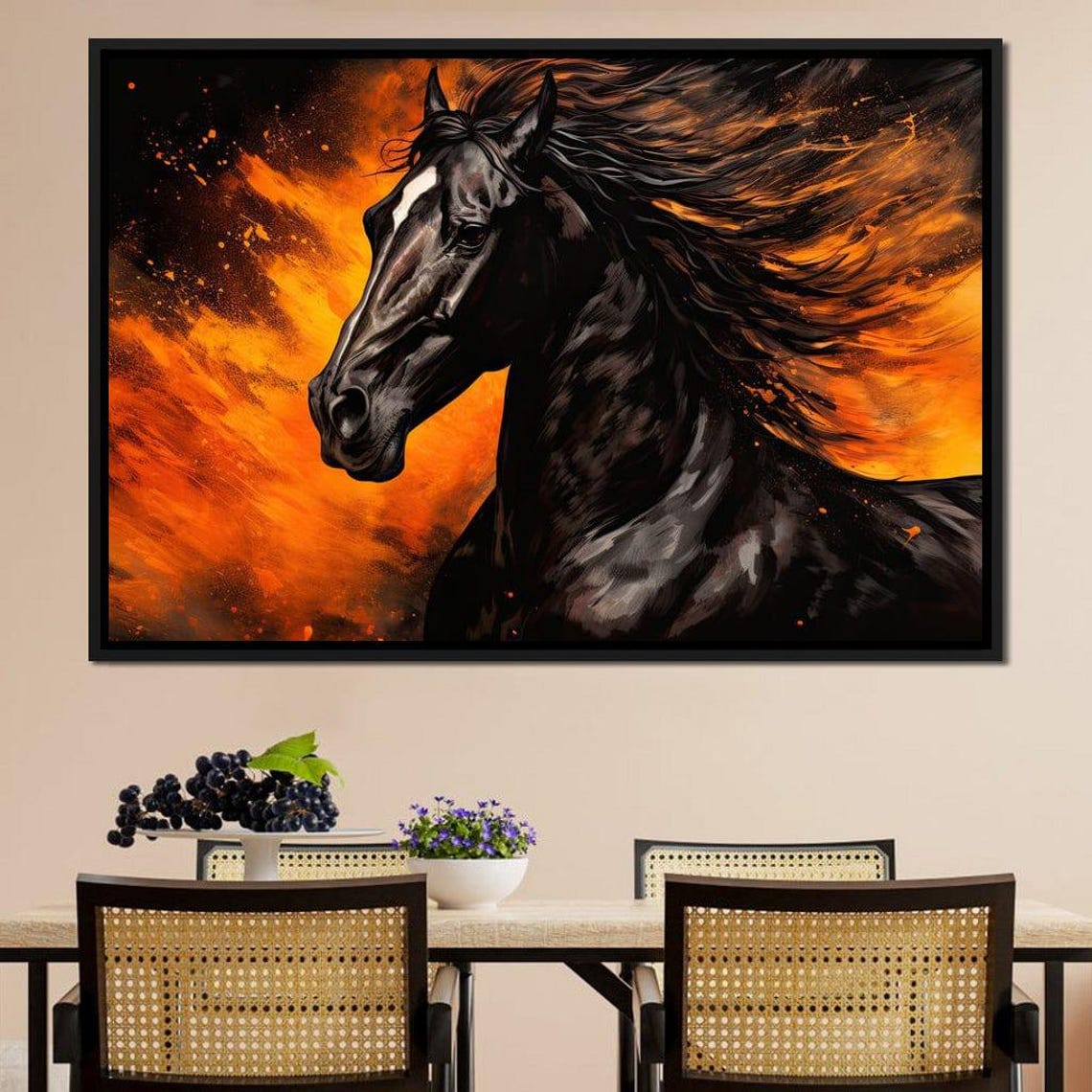 Black Stallion Fiery Ember Blaze Wild Horse Dramatic Equine Art Poster - Image 4