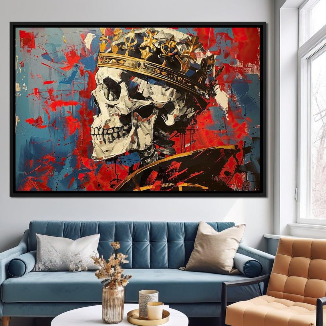 Crowned Skull King Dark Fantasy Red Blue Gothic Wall Art Poster - Image 2