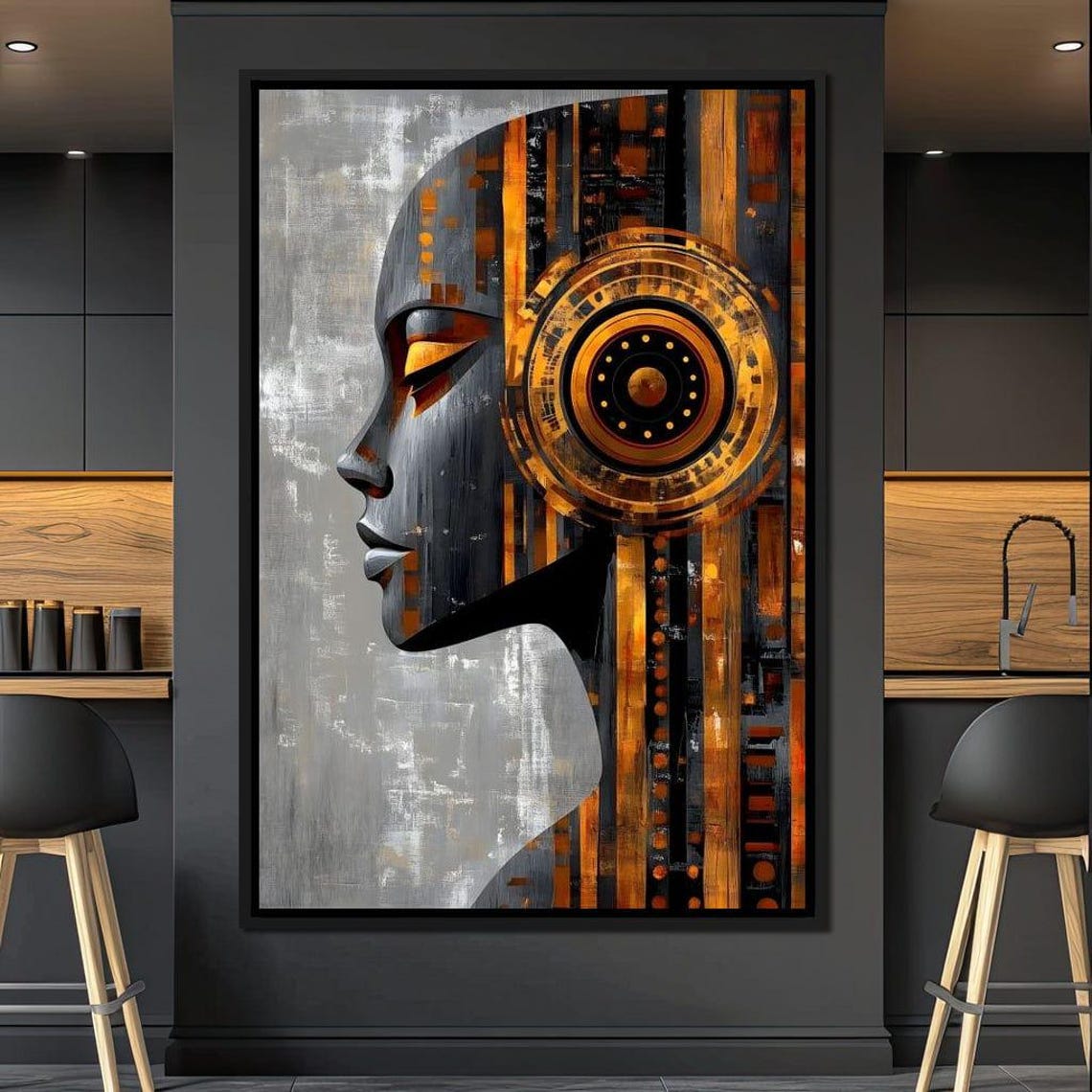 Industrial Echoes Evolution Urban Abstract Wall Art Modern Home Decor Geometric Face Portrait By Nichecanvas - Image 4