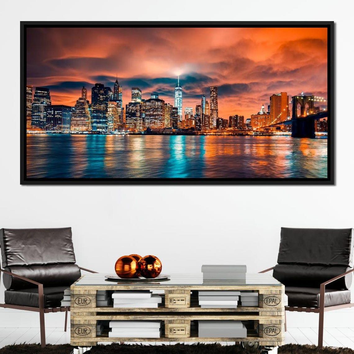 New York City Manhattan Skyline Brooklyn Bridge Sunset View Poster - Image 2