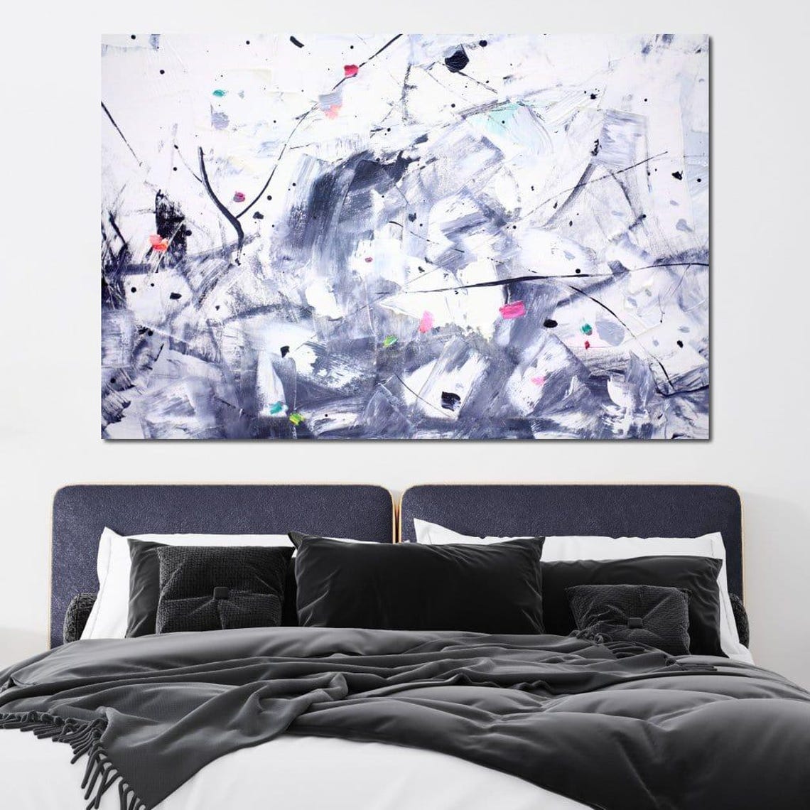 White Gray Minimalist Abstract with Pink Accents Modern Wall Art Print - Image 4
